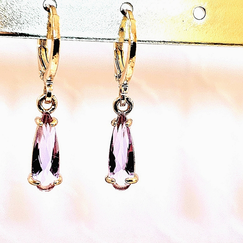 Brand New Minimalist Mini's Gold and Lavendar Leverback Drop Earrings